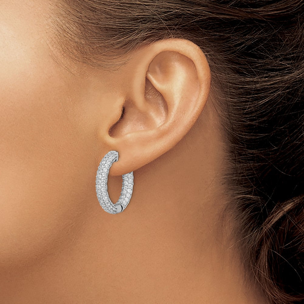 Sterling Silver Rhodium-plated 2.0mm CZ In and Out Hinged Hoop Earrings