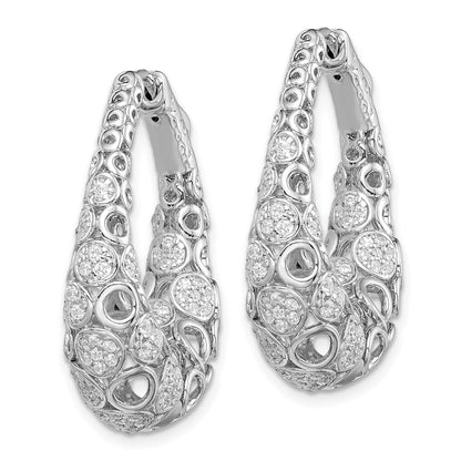 Sterling Silver Rhodium-plated Accent 1.1mm-1.5mm CZ Oval Hinged Hoop Earrings