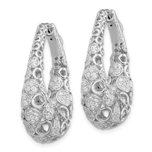 Sterling Silver Rhodium-plated Accent 1.1mm-1.5mm CZ Oval Hinged Hoop Earrings