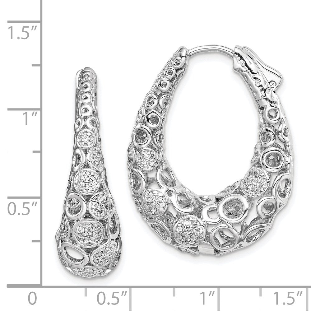 Sterling Silver Rhodium-plated Accent 1.1mm-1.5mm CZ Oval Hinged Hoop Earrings