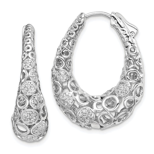 Sterling Silver Rhodium-plated Accent 1.1mm-1.5mm CZ Oval Hinged Hoop Earrings