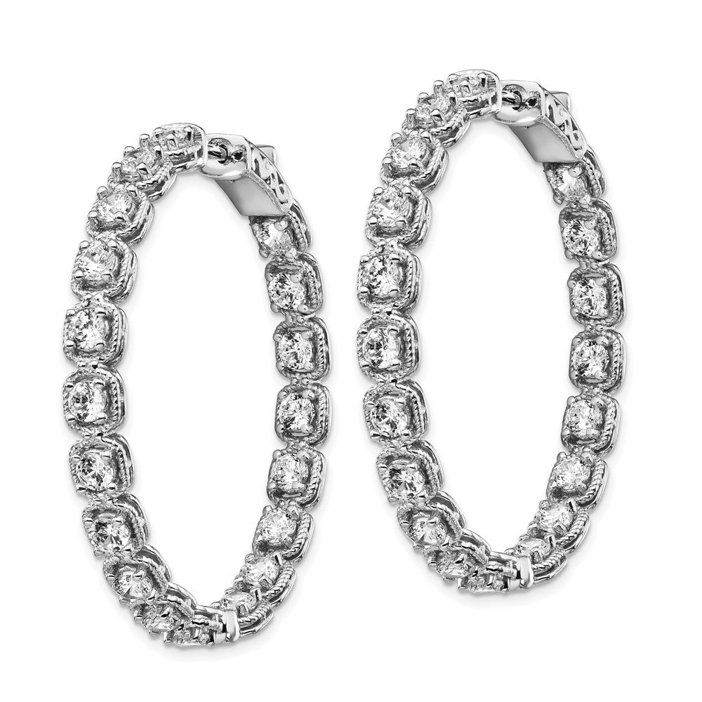 Sterling Silver Rhodium-plated 3mm CZ In and Out Hinged Hoop Earrings