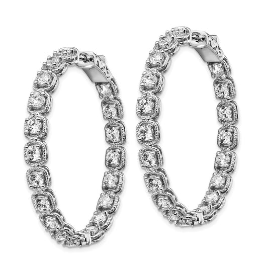Sterling Silver Rhodium-plated 3mm CZ In and Out Hinged Hoop Earrings