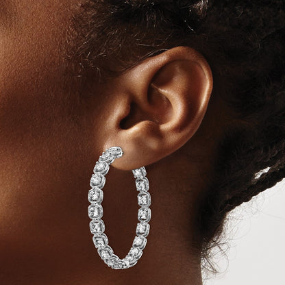 Sterling Silver Rhodium-plated 3mm CZ In and Out Hinged Hoop Earrings