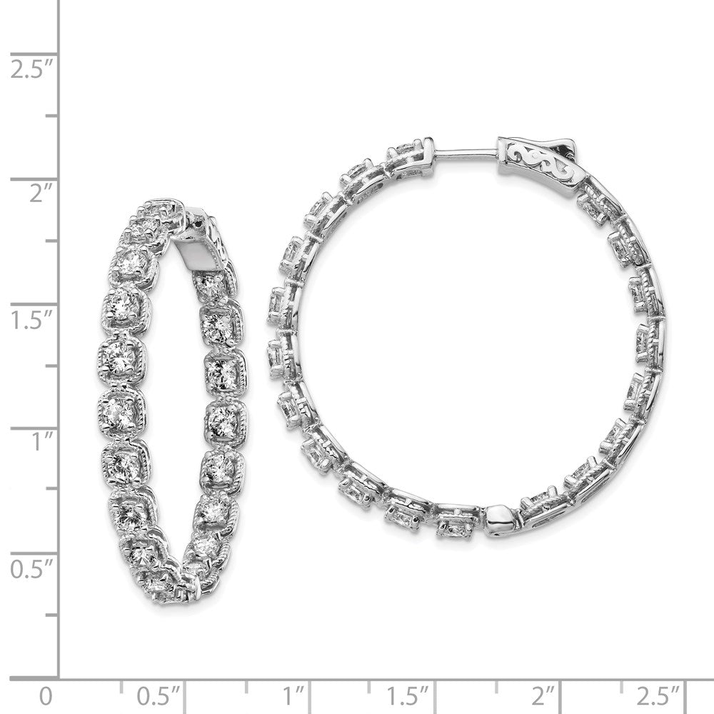 Sterling Silver Rhodium-plated 3mm CZ In and Out Hinged Hoop Earrings