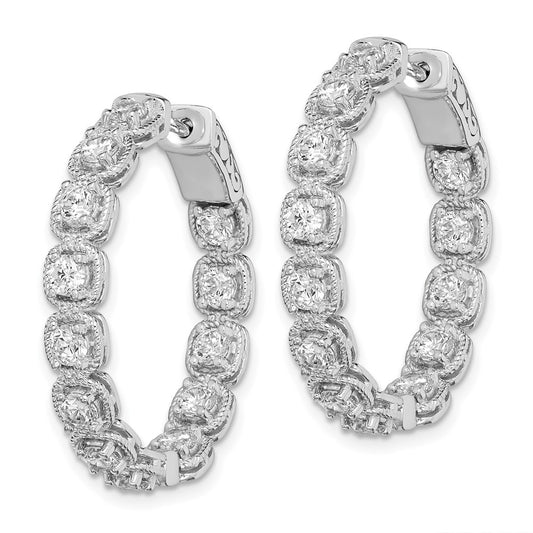 925 Sterling Silver Rhodium-plated 3mm CZ In and Out Hinged Hoop Earrings