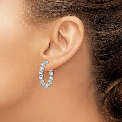 925 Sterling Silver Rhodium-plated 3mm CZ In and Out Hinged Hoop Earrings