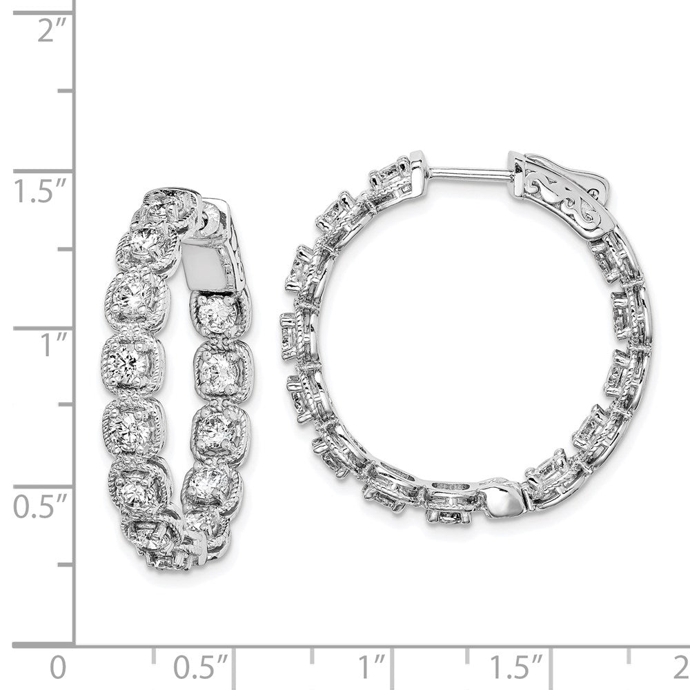 925 Sterling Silver Rhodium-plated 3mm CZ In and Out Hinged Hoop Earrings