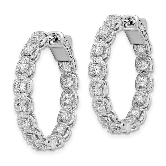 Sterling Silver Rhodium-plated 2.5mm CZ In and Out Hinged Hoop Earrings