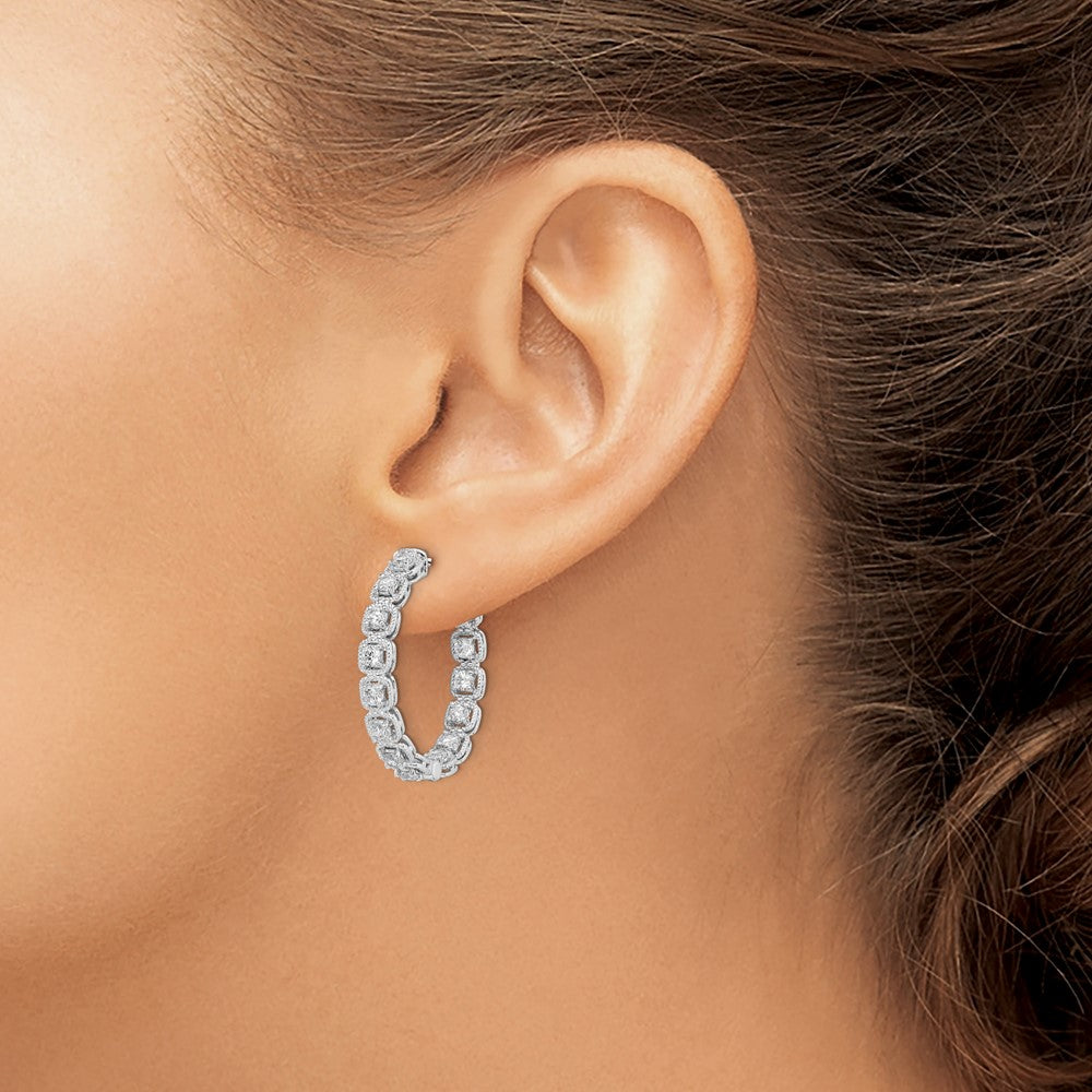 Sterling Silver Rhodium-plated 2.5mm CZ In and Out Hinged Hoop Earrings