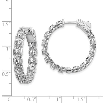 Sterling Silver Rhodium-plated 2.5mm CZ In and Out Hinged Hoop Earrings