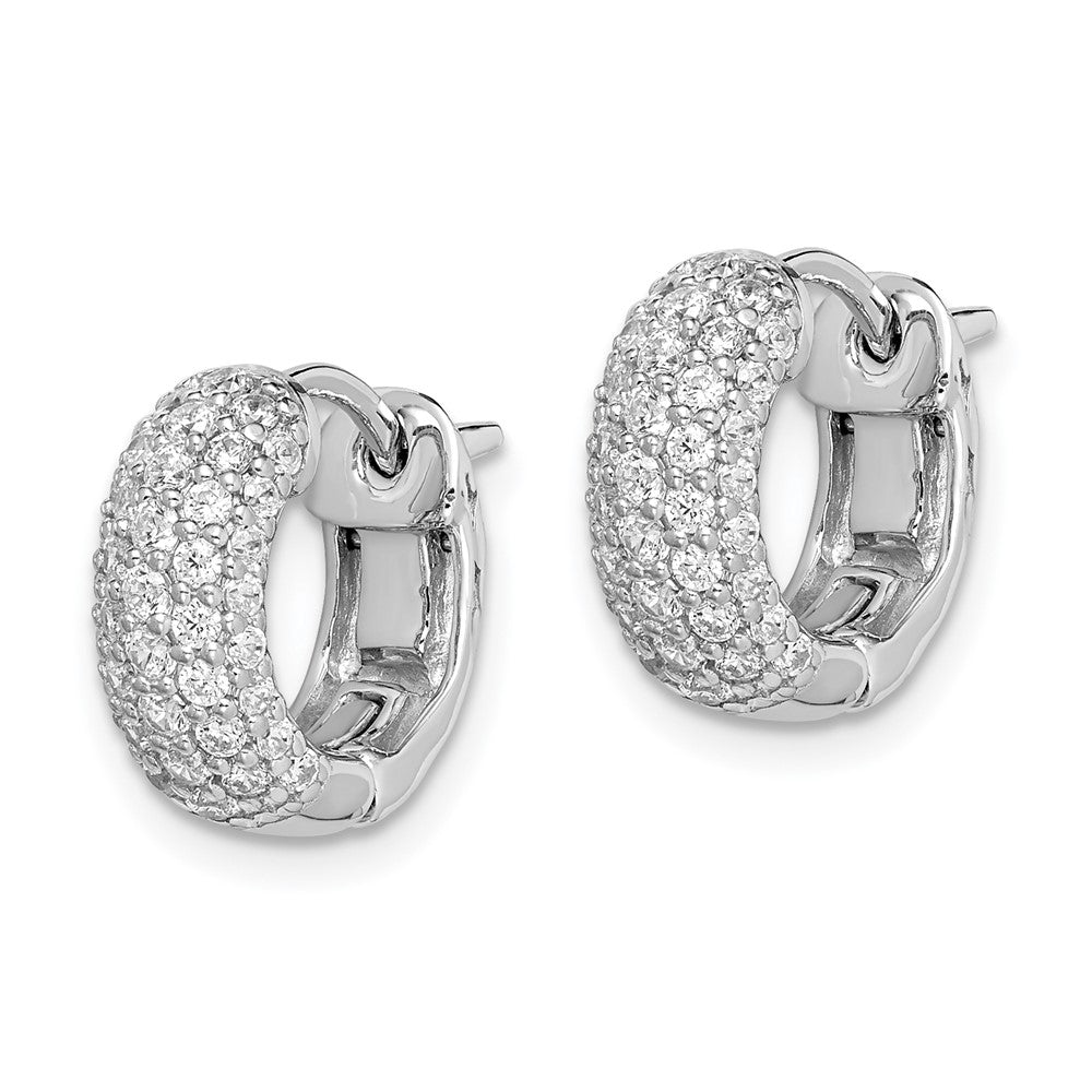 Sterling Silver Rhodium-plated CZ Hinged Hoop Earrings