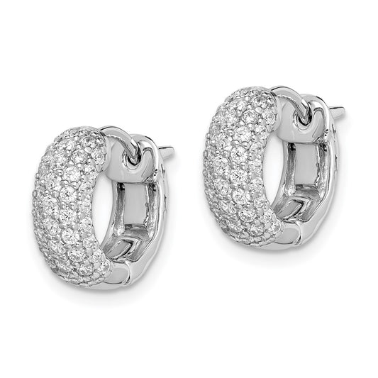 Sterling Silver Rhodium-plated CZ Hinged Hoop Earrings