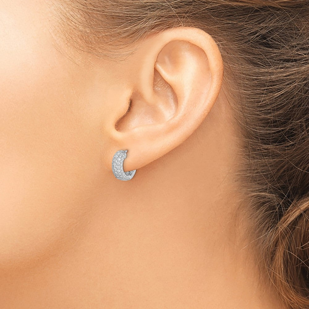 Sterling Silver Rhodium-plated CZ Hinged Hoop Earrings
