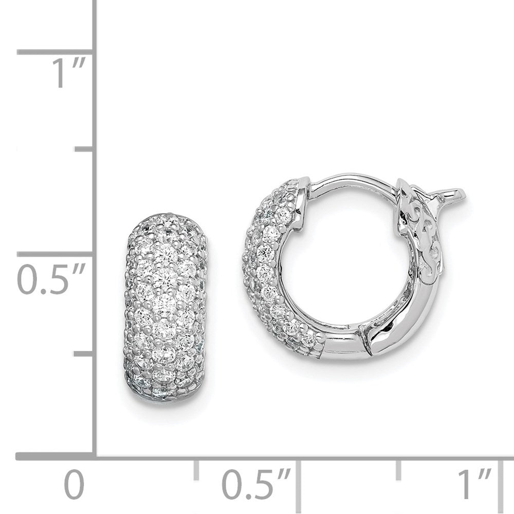Sterling Silver Rhodium-plated CZ Hinged Hoop Earrings