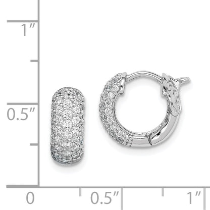 Sterling Silver Rhodium-plated CZ Hinged Hoop Earrings