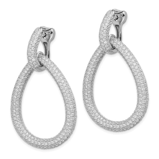 Sterling Silver Rhodium-plated CZ Hinged Teardrop Hoop Earrings