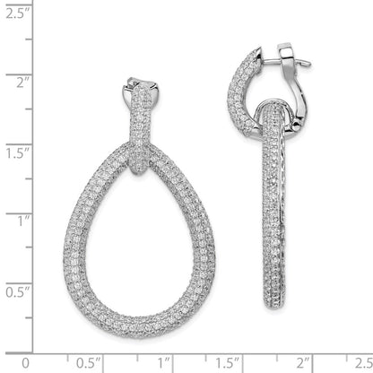 Sterling Silver Rhodium-plated CZ Hinged Teardrop Hoop Earrings