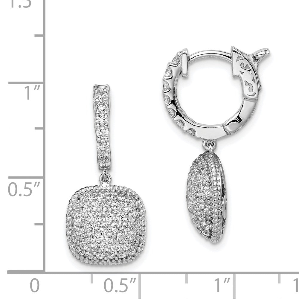 Sterling Silver Rhodium-plated CZ Square Dangle Hinged Hoop Earrings
