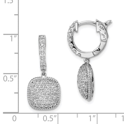 Sterling Silver Rhodium-plated CZ Square Dangle Hinged Hoop Earrings