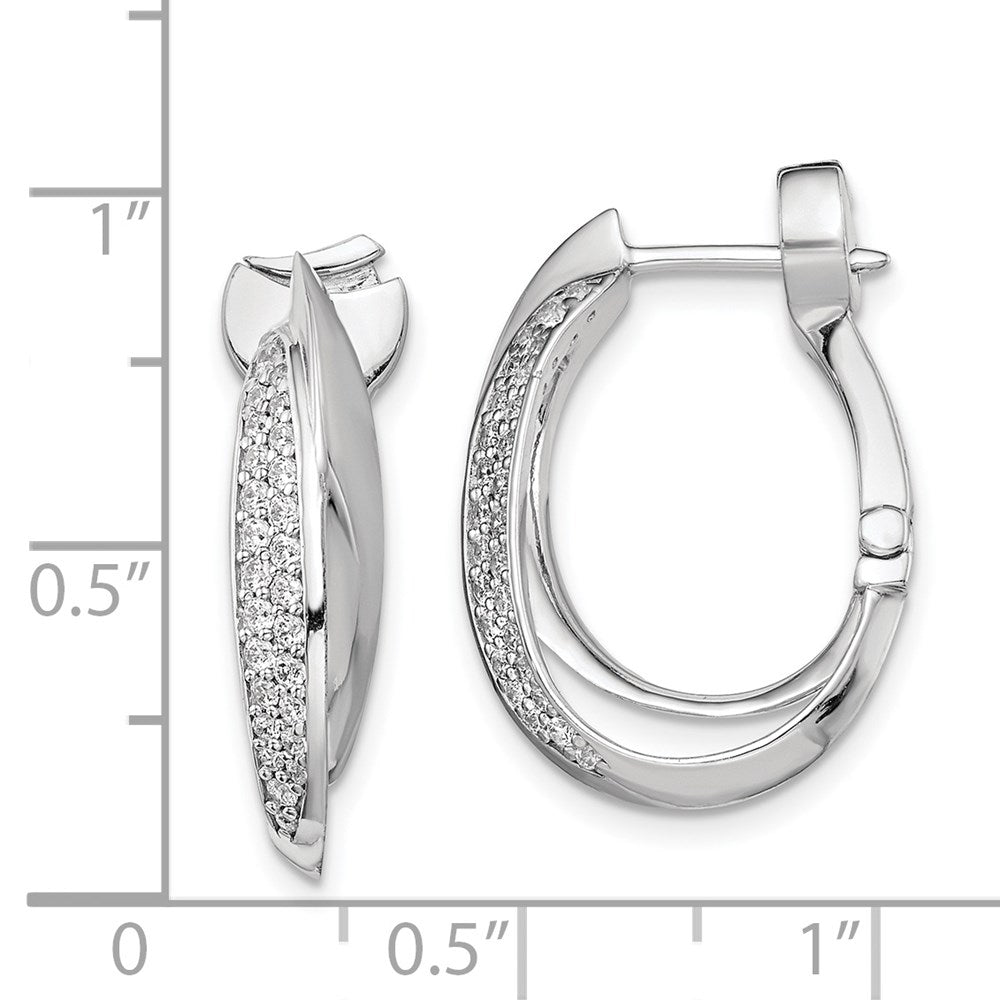 Sterling Silver Rhodium-plated CZ Double Twisted Oval Hinged Hoop Earrings