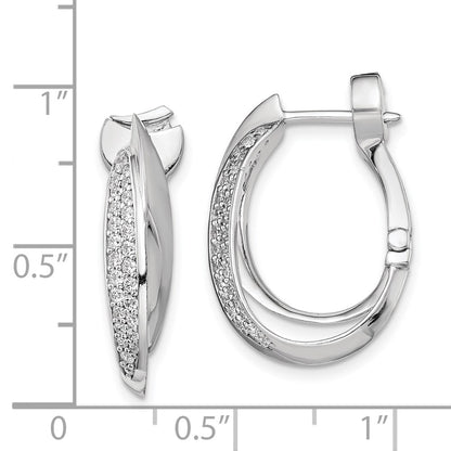 Sterling Silver Rhodium-plated CZ Double Twisted Oval Hinged Hoop Earrings