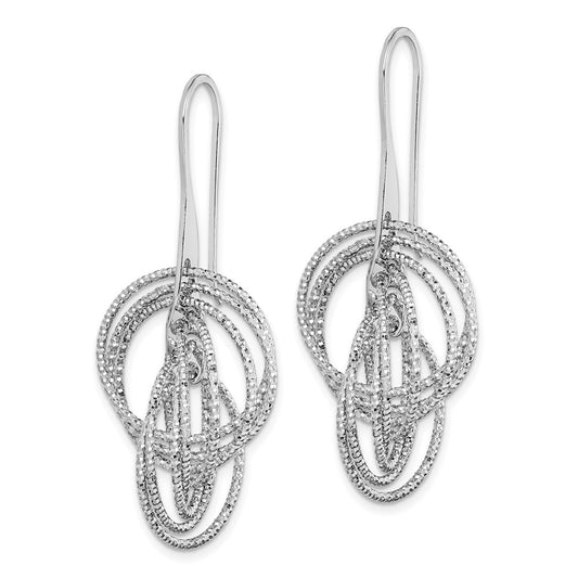 Sterling Silver Rhodium-plated Diamond-Cut Fancy Intertwined Circles Dangle Earring