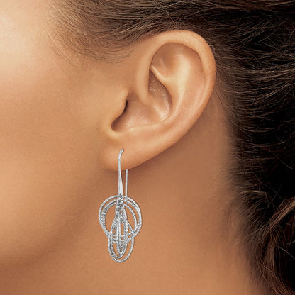 Sterling Silver Rhodium-plated Diamond-Cut Fancy Intertwined Circles Dangle Earring