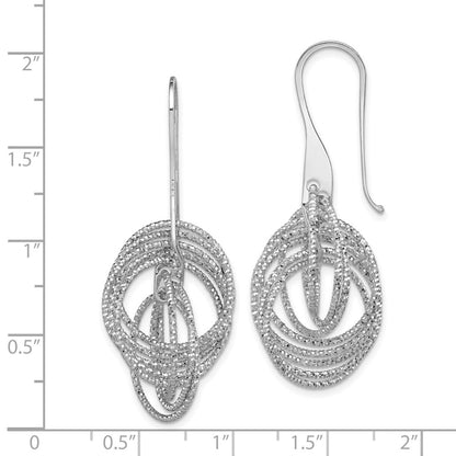Sterling Silver Rhodium-plated Diamond-Cut Fancy Intertwined Circles Dangle Earring