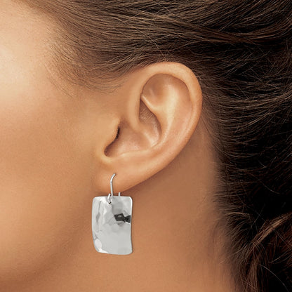 Sterling Silver Polished & Hammered Rectangle Dangle Earrings