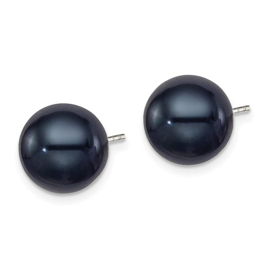 Sterling Silver Rhodium-plated 10-11mm Black Round Cultured Pearl Earrings