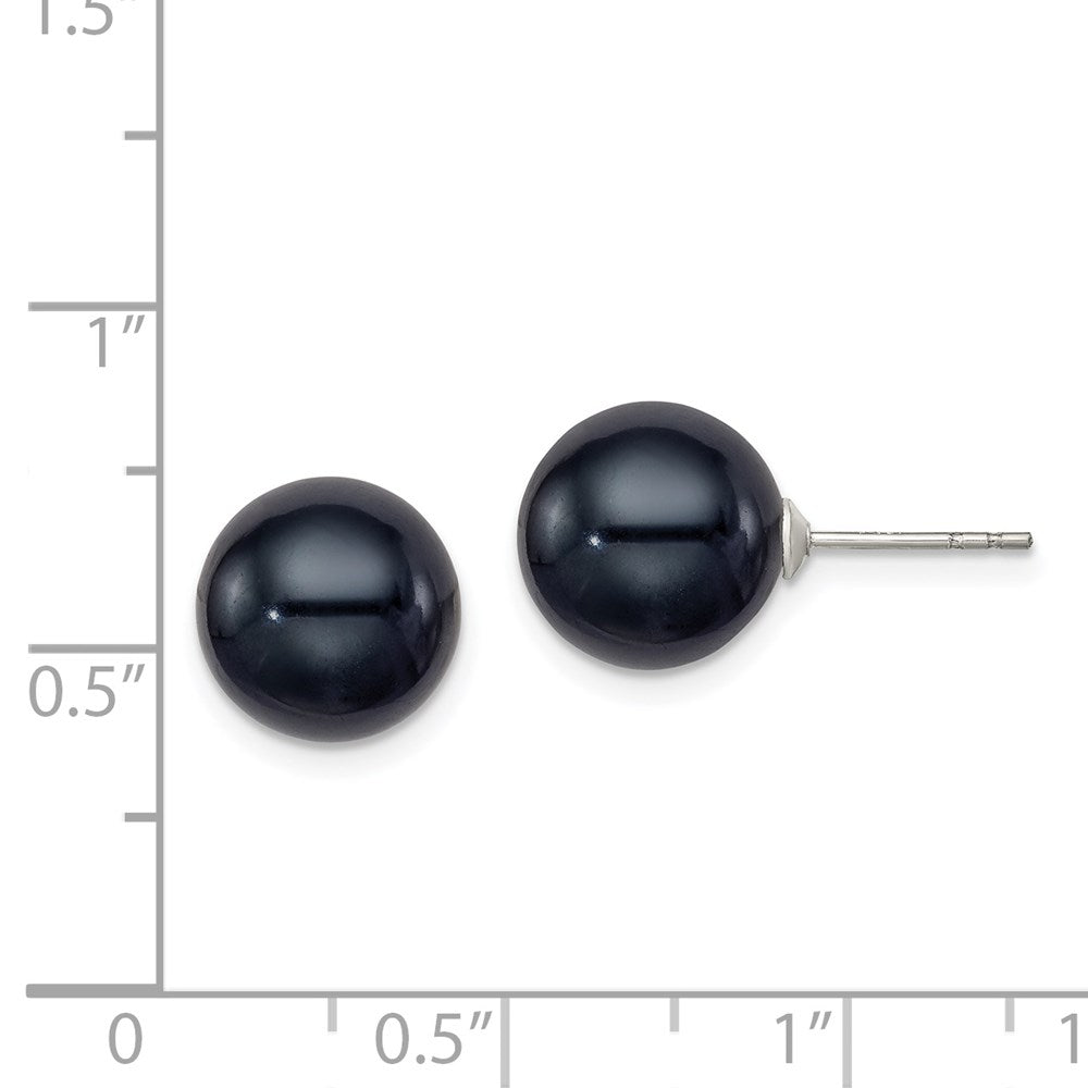 Sterling Silver Rhodium-plated 10-11mm Black Round Cultured Pearl Earrings