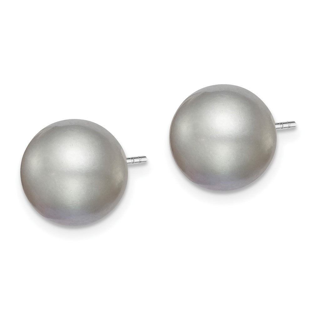 Sterling Silver Rhodium-plated 10-11mm Grey Round Cultured Pearl Earring