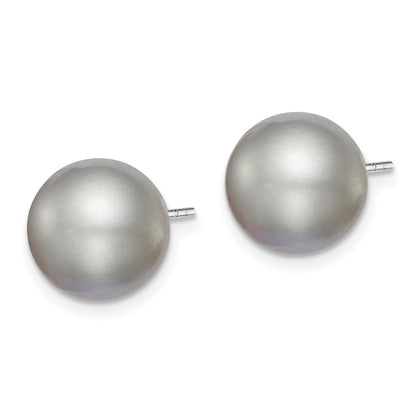 Sterling Silver Rhodium-plated 10-11mm Grey Round Cultured Pearl Earring