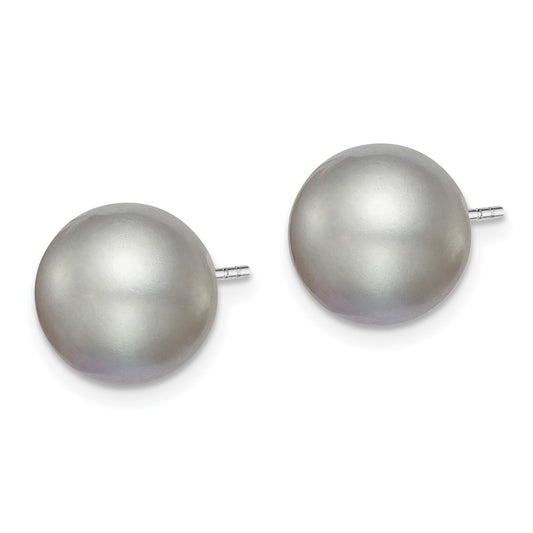 Sterling Silver Rhodium-plated 10-11mm Grey Round Cultured Pearl Earring