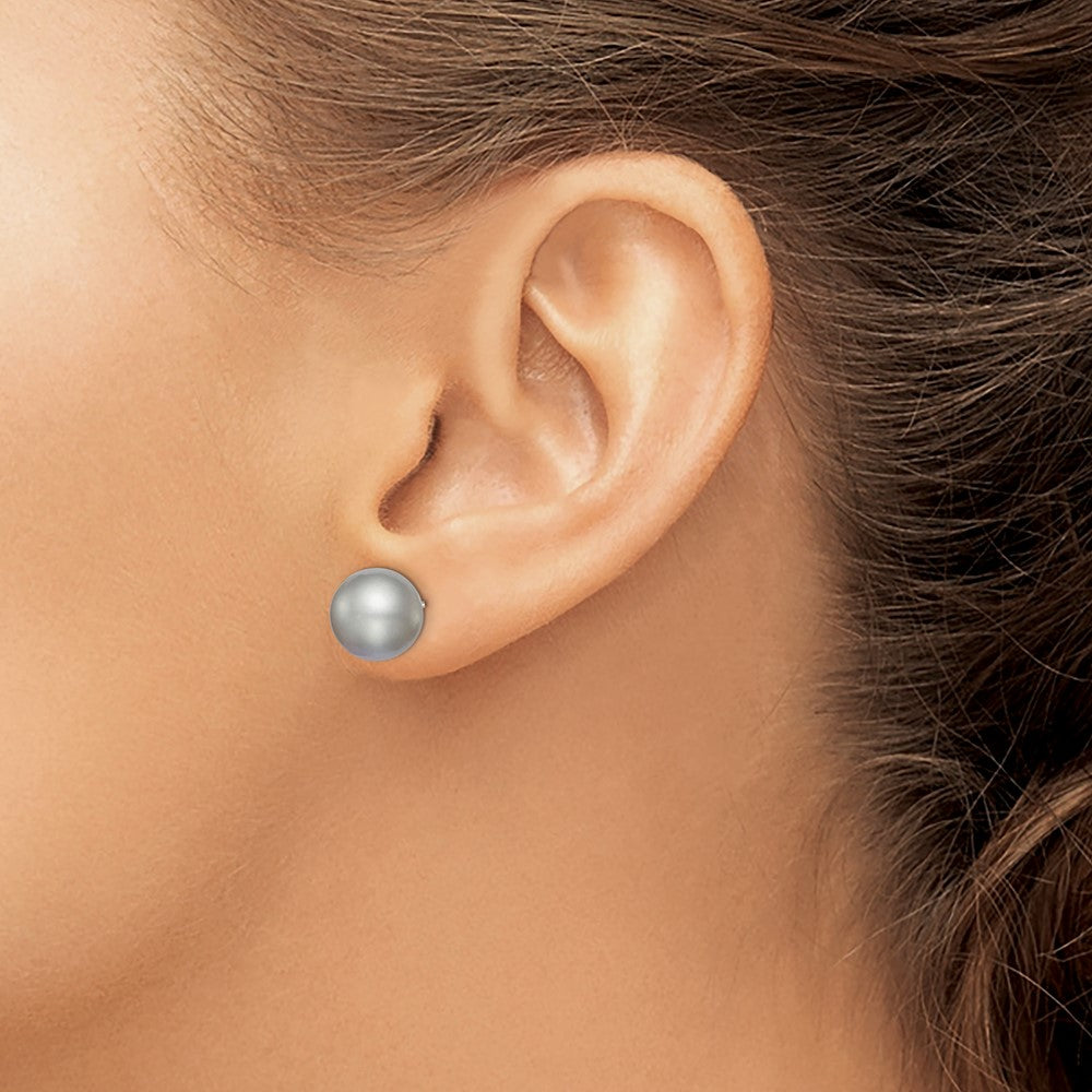 Sterling Silver Rhodium-plated 10-11mm Grey Round Cultured Pearl Earring