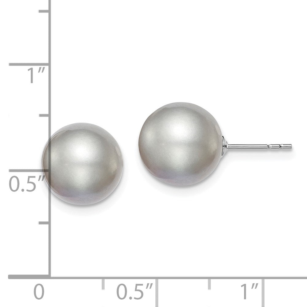 Sterling Silver Rhodium-plated 10-11mm Grey Round Cultured Pearl Earring