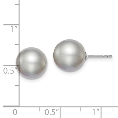 Sterling Silver Rhodium-plated 10-11mm Grey Round Cultured Pearl Earring