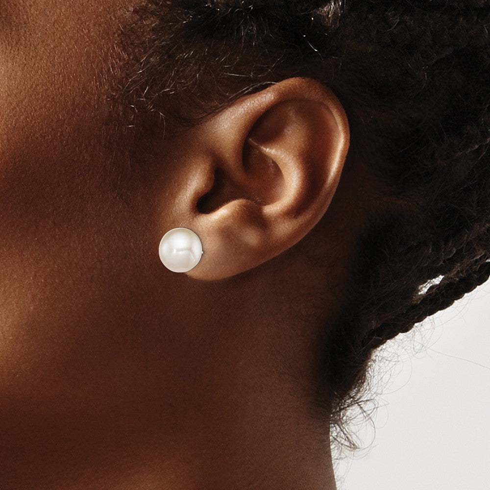 Sterling Silver Rhodium-plated 10-11mm White Round Cultured Pearl Earrings