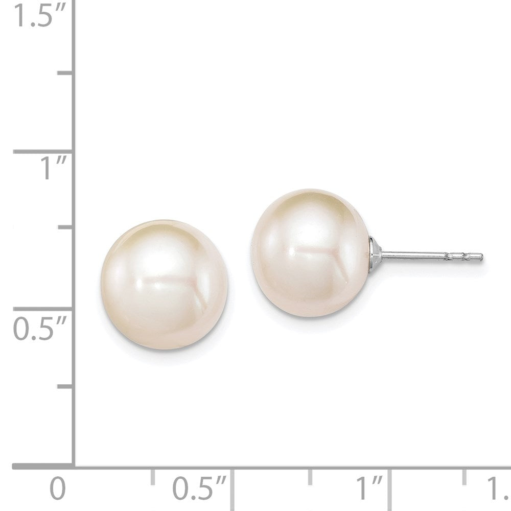 Sterling Silver Rhodium-plated 10-11mm White Round Cultured Pearl Earrings