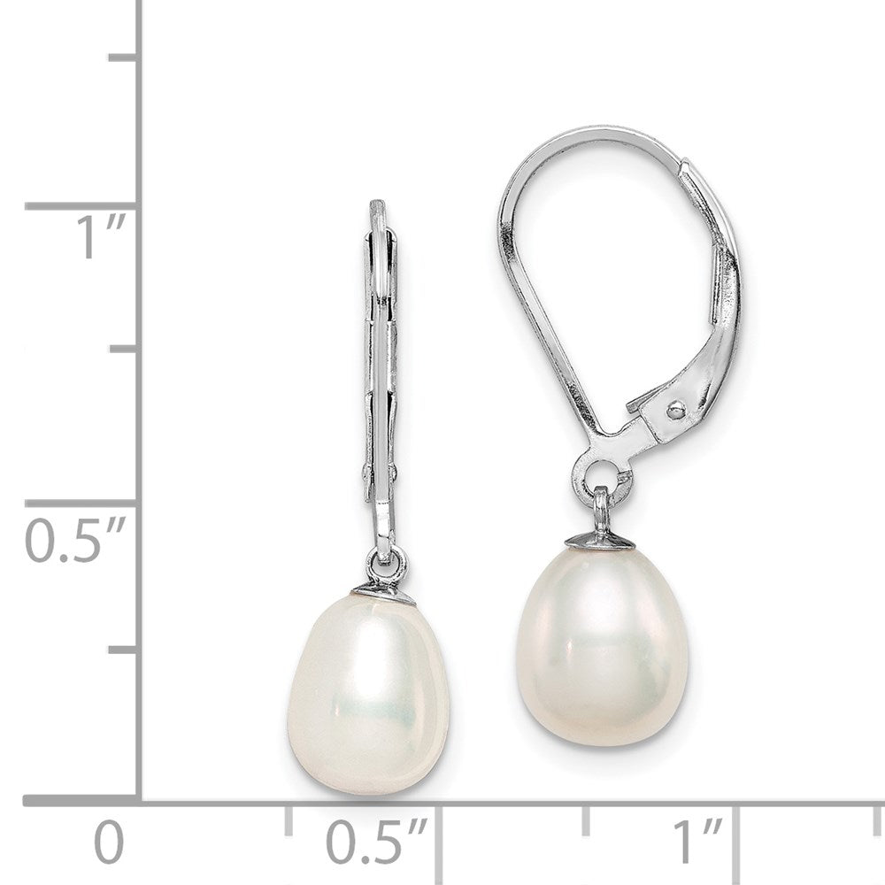 Sterling Silver 7-8mm White Teardrop Freshwater Cultured Pearl Lever back Dangle Earrings