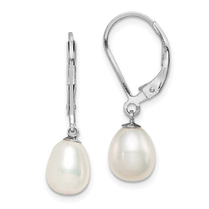 Sterling Silver 7-8mm White Teardrop Freshwater Cultured Pearl Lever back Dangle Earrings