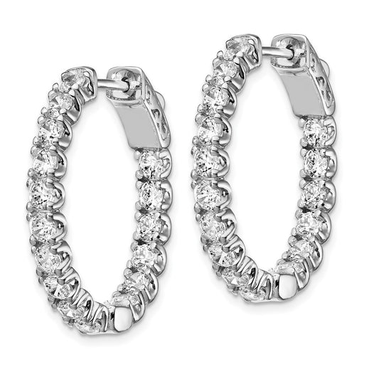 Sterling Silver Rhodium-plated 3.0mm CZ In and Out Oval Hinged Hoop Earrings