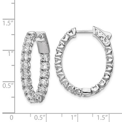Sterling Silver Rhodium-plated 3.0mm CZ In and Out Oval Hinged Hoop Earrings