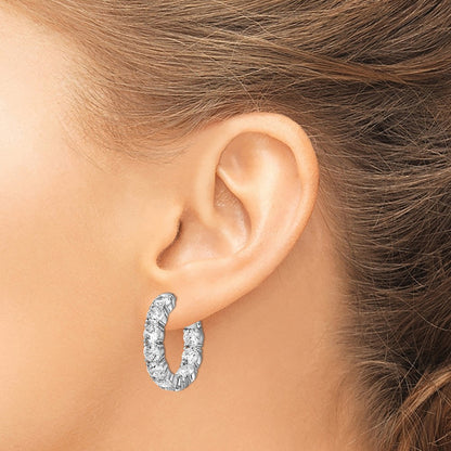Sterling Silver Rhodium-plated 4.25mm CZ In and Out Hinged Hoop Earrings