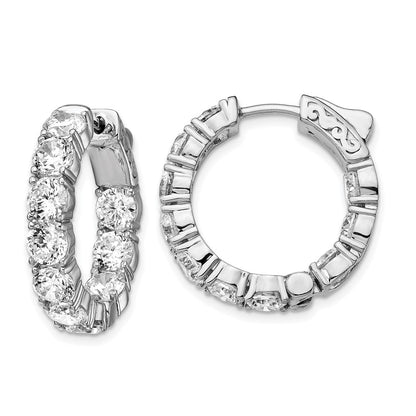 Sterling Silver Rhodium-plated 4.25mm CZ In and Out Hinged Hoop Earrings