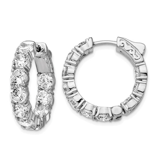 Sterling Silver Rhodium-plated 4.25mm CZ In and Out Hinged Hoop Earrings