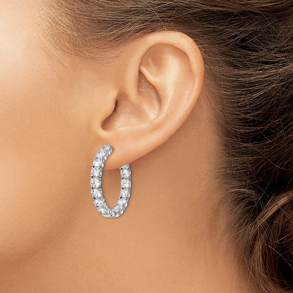 925 Sterling Silver Rhodium-plated 4.25mm CZ In and Out Hinged Hoop Earrings