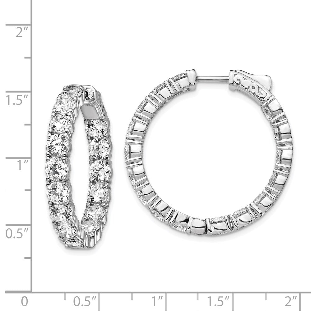 925 Sterling Silver Rhodium-plated 4.25mm CZ In and Out Hinged Hoop Earrings