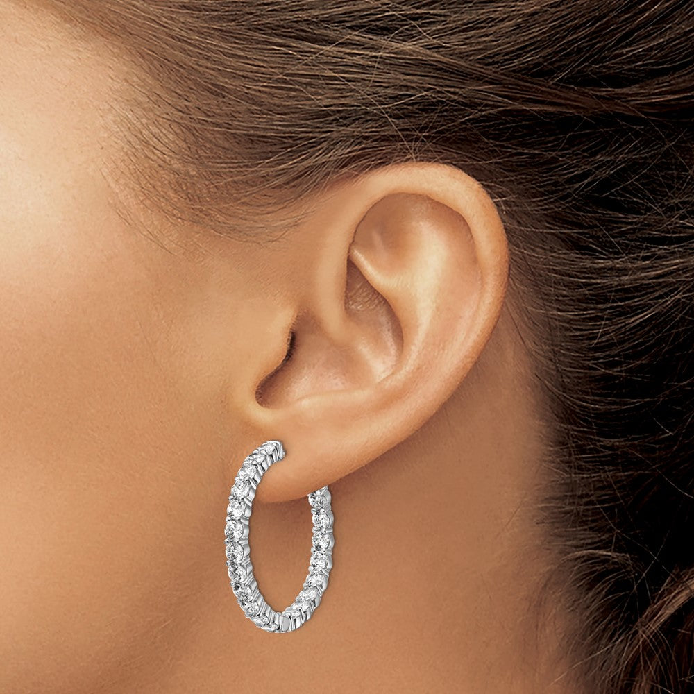 Sterling Silver Rhodium-plated 3.0mm CZ In and Out Hinged Hoop Earrings